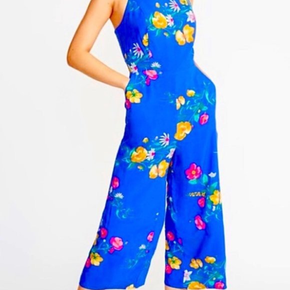 Old Navy Blue Floral Cami smocked back Jumpsuit Size - XS - Picture 1 of 9